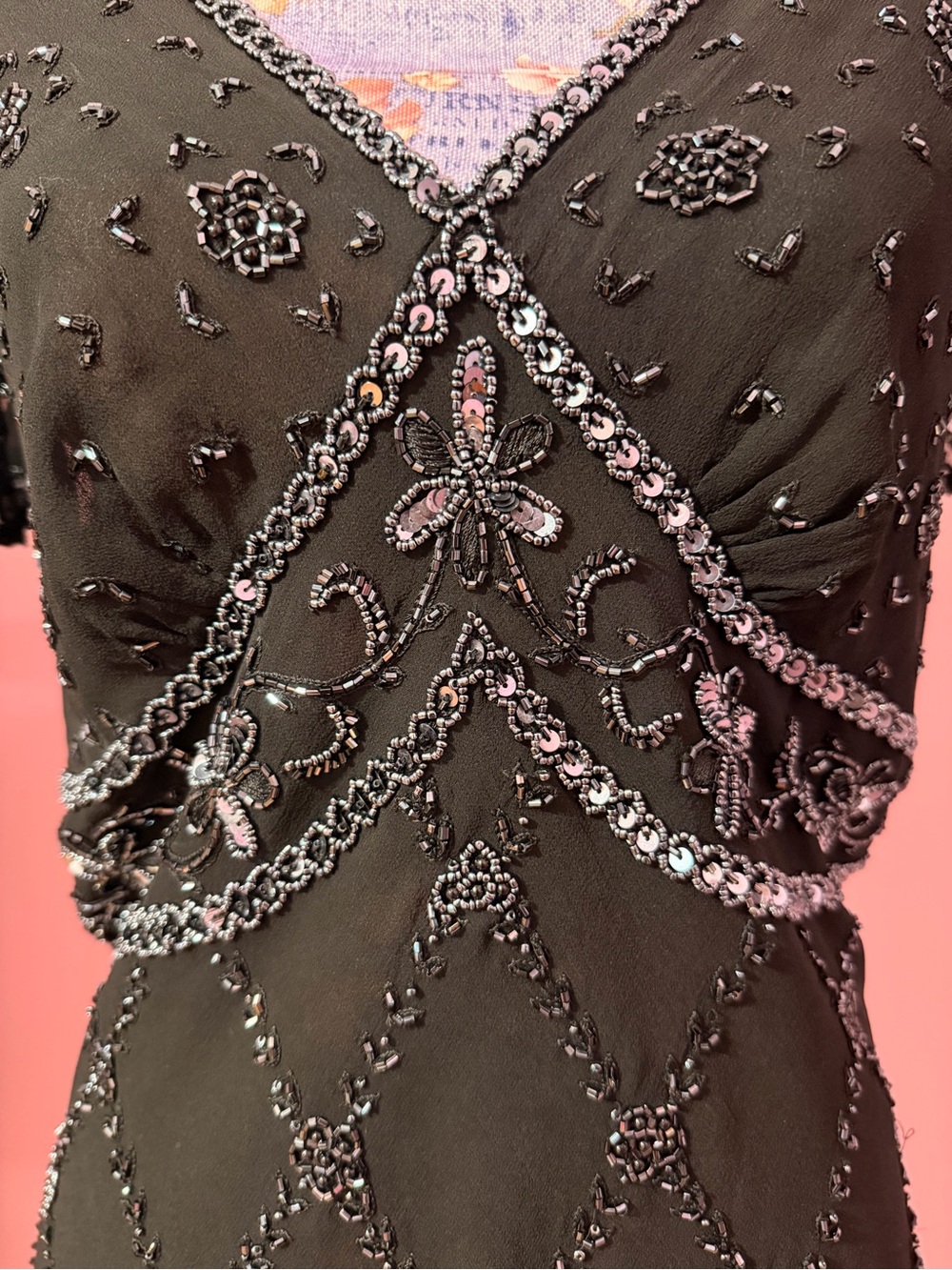Adrianna Papell Boutique Black Chiffon Beaded Sequin V-Neck Fairy Top - Size XL - Picture 3 of 8